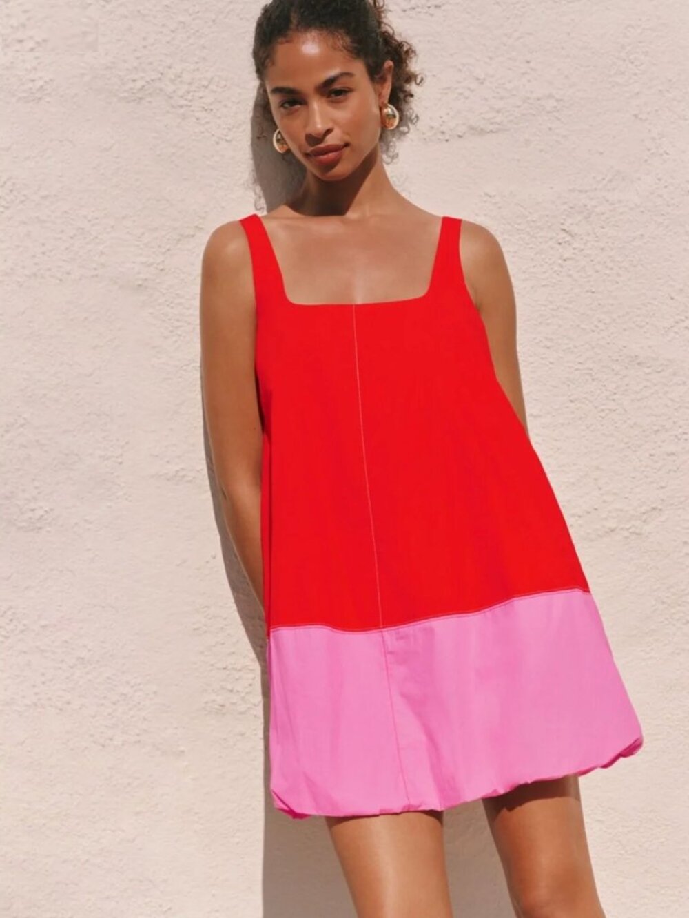 MAEVE Poplin Red/Pink Sleeveless Mini Bubble Dress sz L Petite